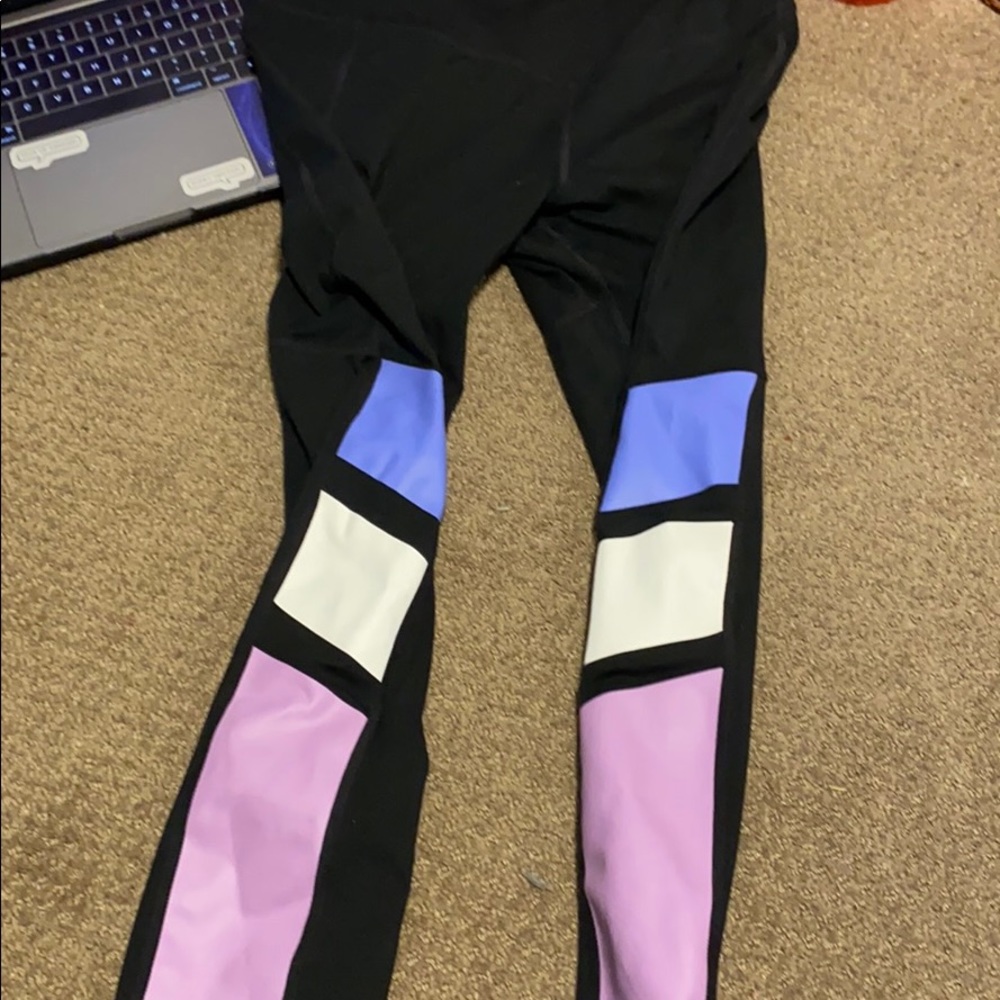 light purple, pink, and white black gap leggings
